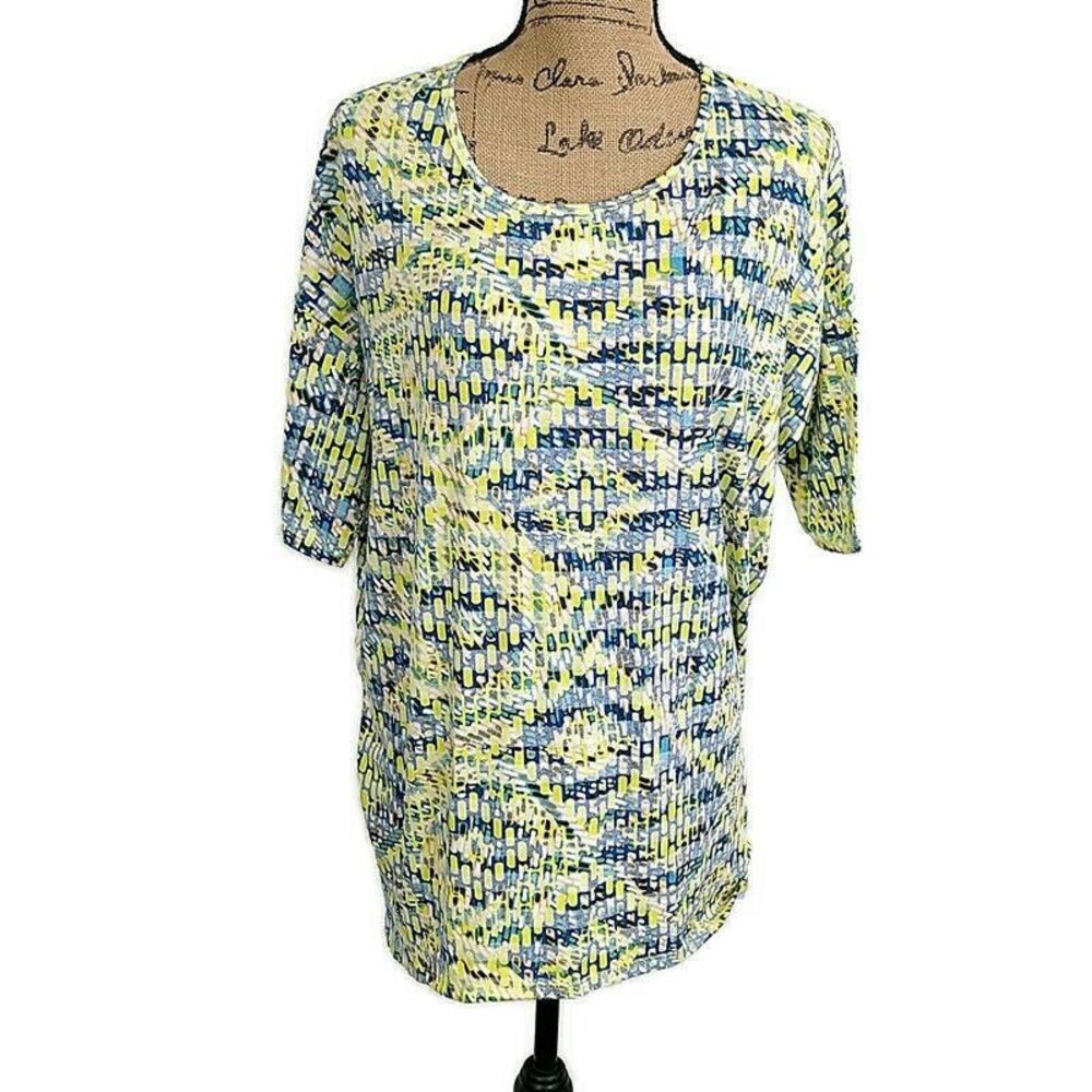Lularoe Womens sz S‎ Irma T Shirt Green Blue Geometric Short Sleeve